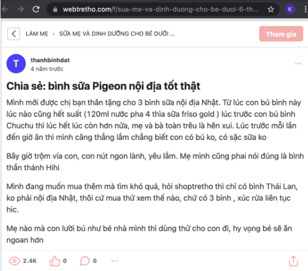 Review bình sữa Pigeon nội địa Nhật từ  Tài khoản thanhbinhdat