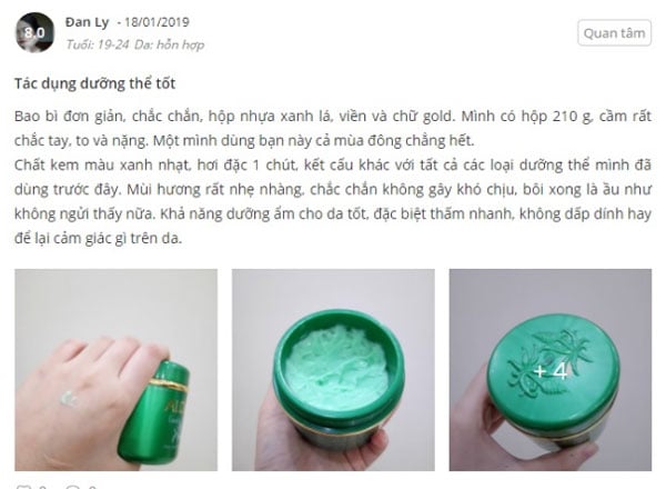 Review tác dụng của kem dưỡng aloins xanh của Nhật của Đan Ly