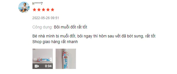 Kem trị muỗi đốt Muhi nhận được phản hồi rất tốt của khách hàng sau khi sử dụng cho bé yêu