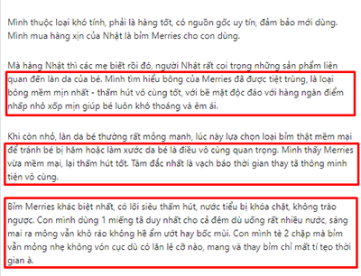 Tài khoản mẹ thuyjohnson dành lời khen về chất liệu, tính năng sản phẩm bỉm Merries
