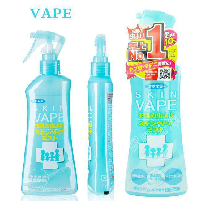 Xịt muỗi Skin Vape Mist màu xanh có chứa 10% hoạt chất DEET trong thành phần, giúp tiêu diệt muỗi, côn trùng hiệu quả