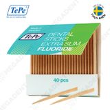  Wooden with fluoride, X-Slim - Tăm gỗ siêu mỏng có chứa Flour - Hộp 40 cây 