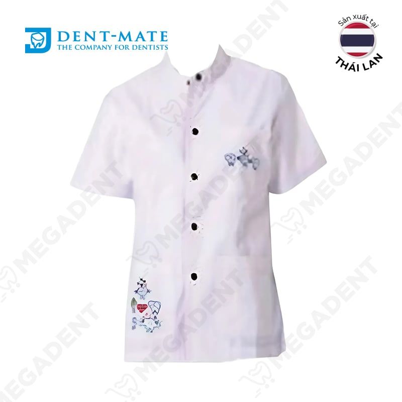  White Gown With Short Sleeves - Áo bác sĩ cổ trụ, tay ngắn, màu trắng - Túi 1 cái 