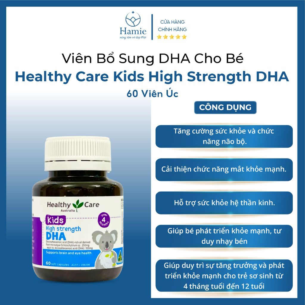 Viên Bổ Sung DHA Cho Bé Healthy Care Kids High Strength DHA 60 Viên Úc