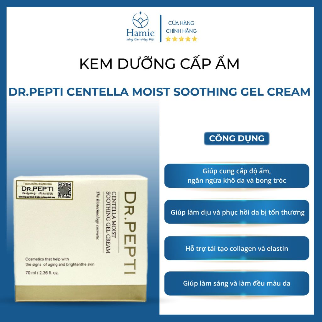 Dr.Pepti Kem Dưỡng Cấp Ẩm Centella Moist Soothing Gel Cream 70ml Hàn Quốc