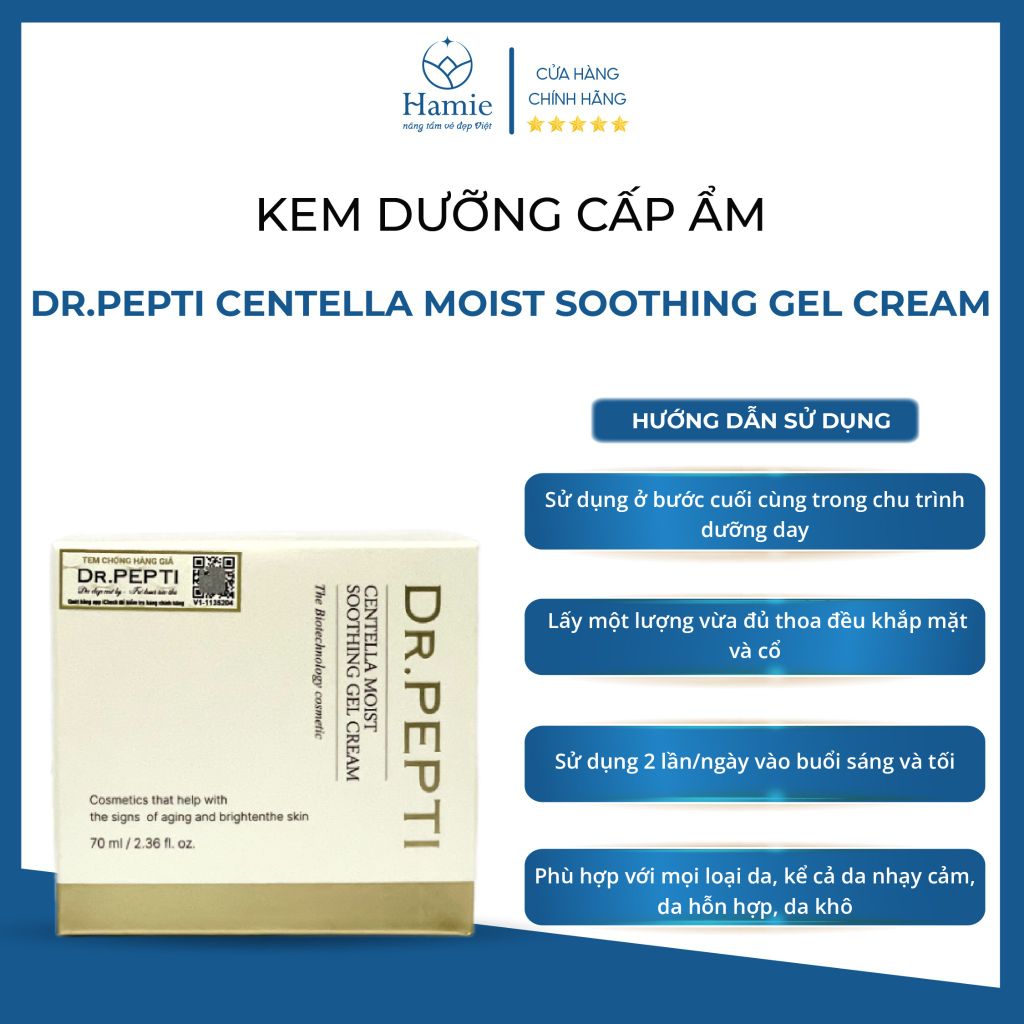 Dr.Pepti Kem Dưỡng Cấp Ẩm Centella Moist Soothing Gel Cream 70ml Hàn Quốc