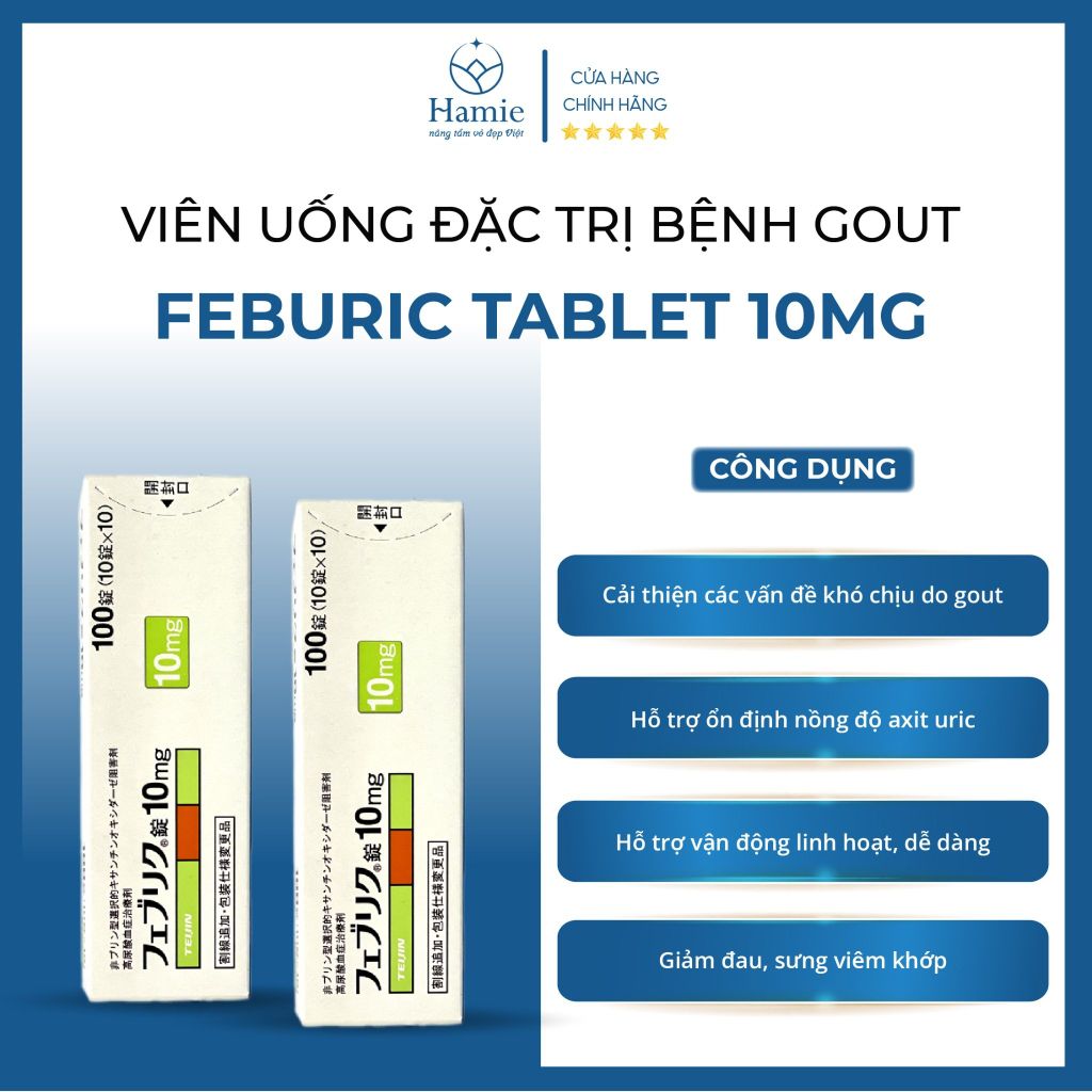 Viên Uống Hỗ Trợ Gout Teijin Pharmacy Feburic Tablet 10mg 100 Viên Nhật Bản