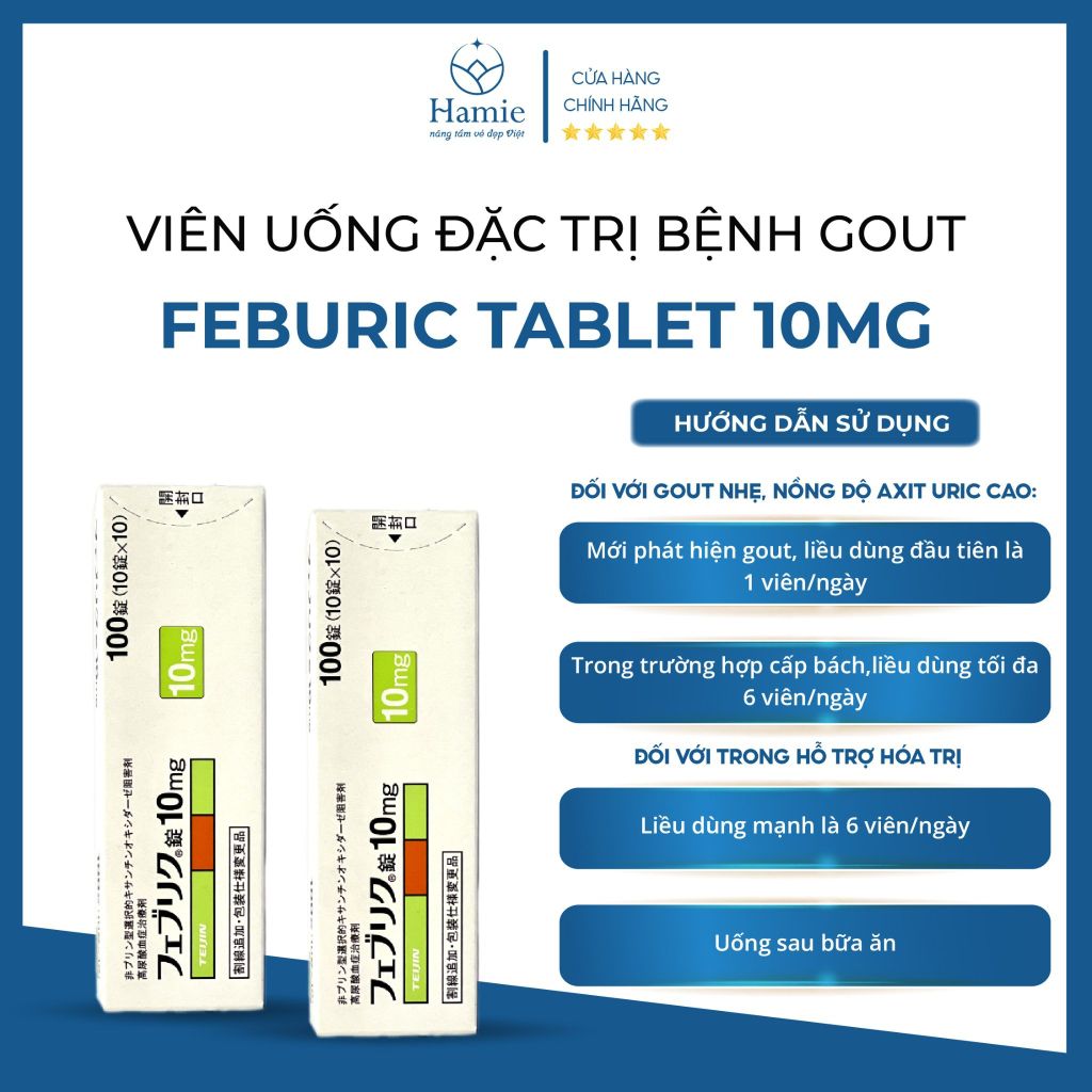 Viên Uống Hỗ Trợ Gout Teijin Pharmacy Feburic Tablet 10mg 100 Viên Nhật Bản