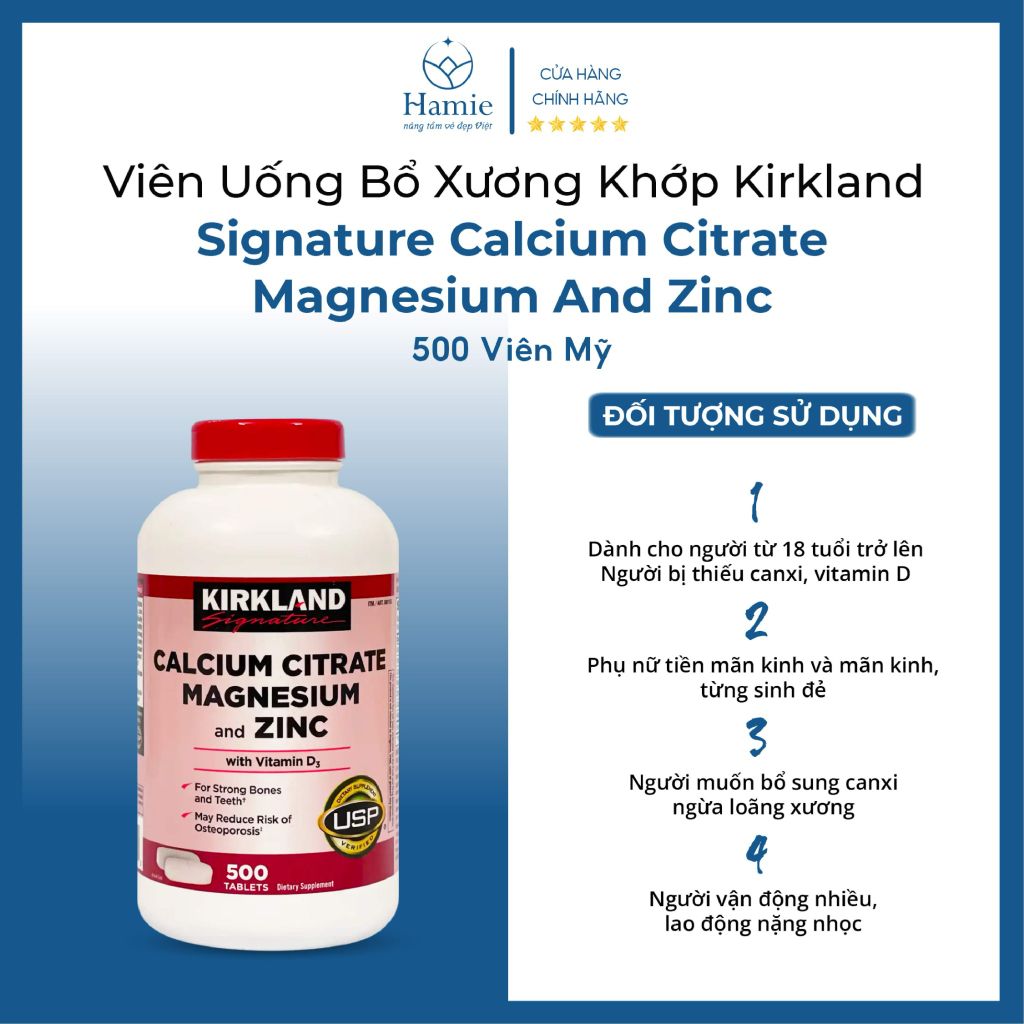Viên Uống Calcium Magnesium Zinc 500 Viên Kirkland Mỹ