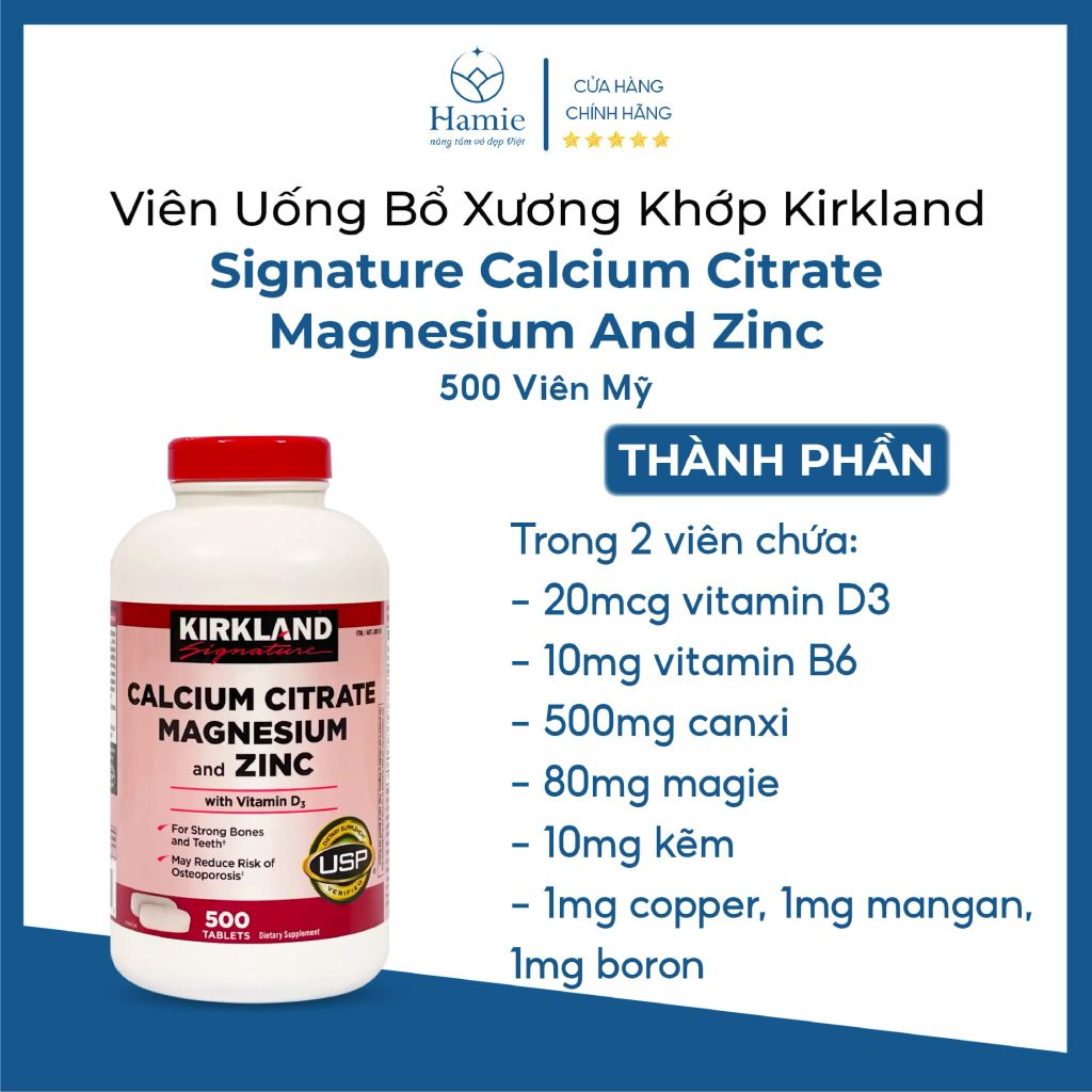 Viên Uống Calcium Magnesium Zinc 500 Viên Kirkland Mỹ