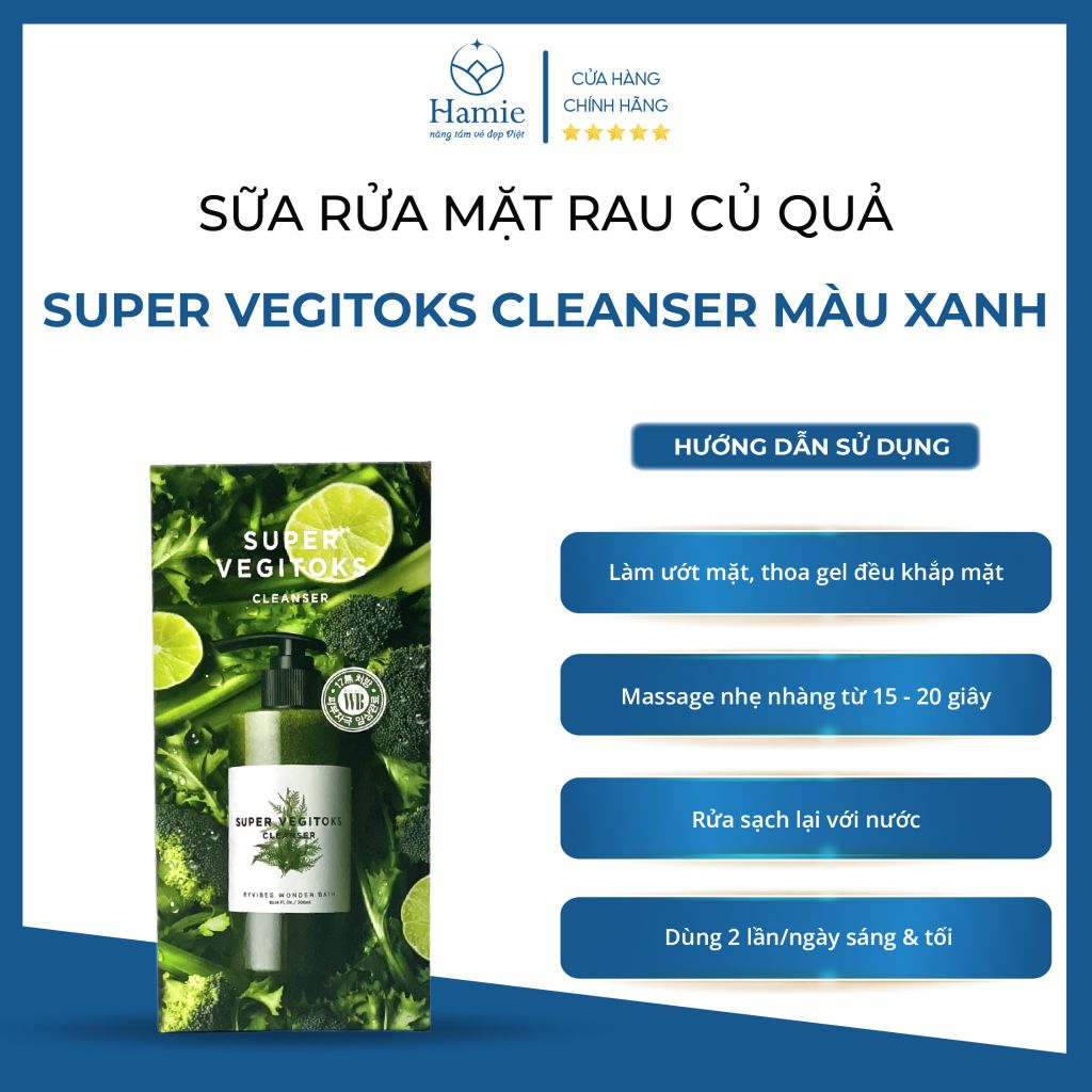 Sữa Rửa Mặt Rau Củ Quả Super Vegitoks Cleanser Màu Xanh 300ml Hàn Quốc