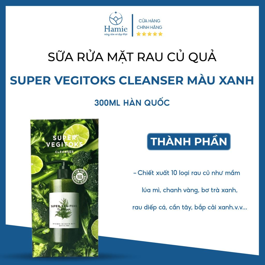 Sữa Rửa Mặt Rau Củ Quả Super Vegitoks Cleanser Màu Xanh 300ml Hàn Quốc