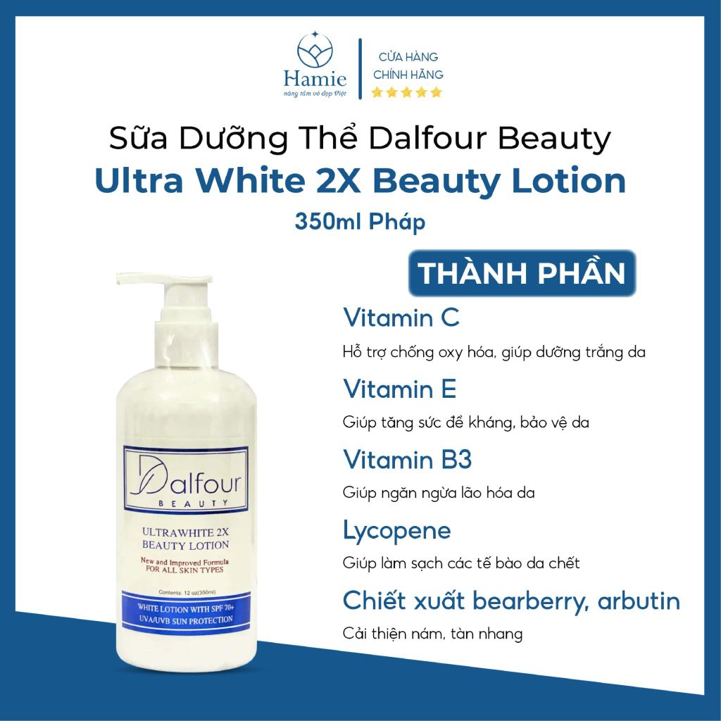Sữa Dưỡng Thể Dalfour Beauty Ultra White 2X Beauty Lotion 350ml Pháp