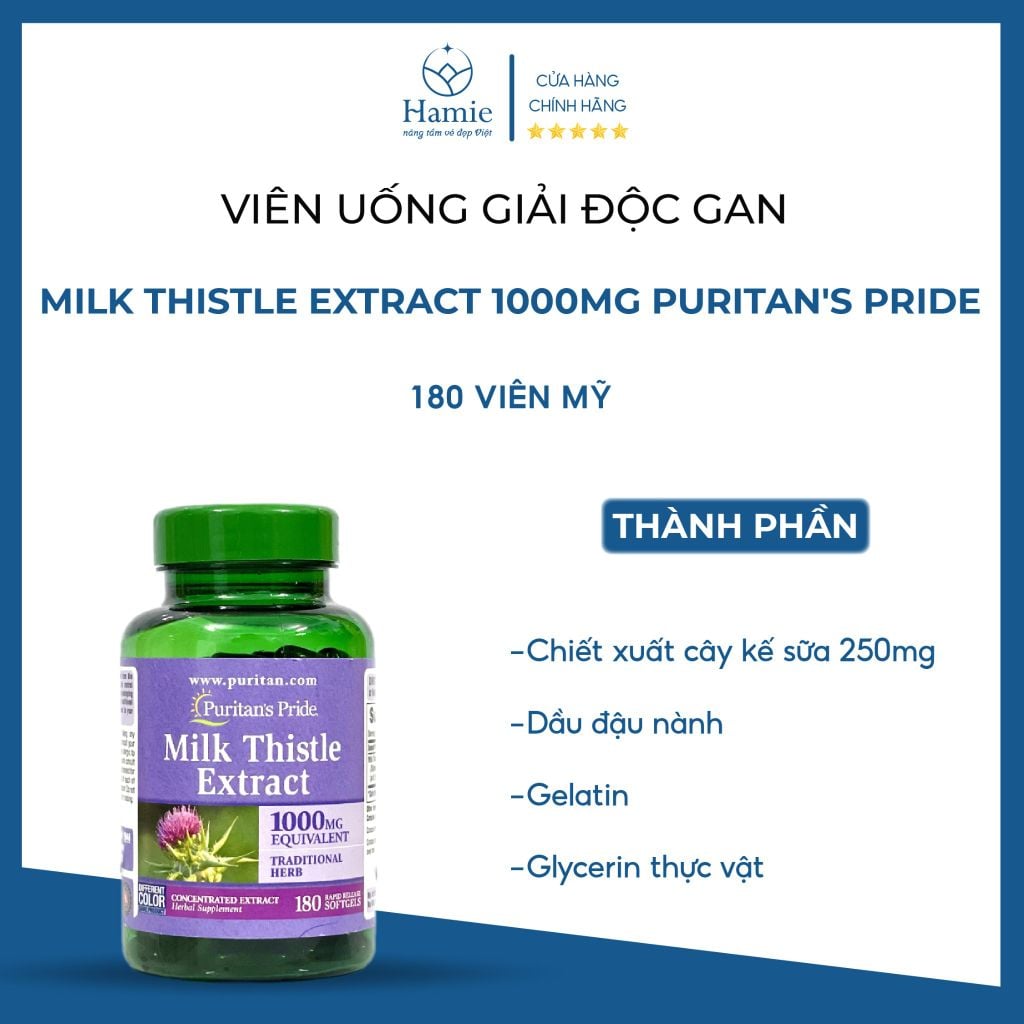 Giải Độc Gan Milk Thistle Extract 1000mg Puritan's Pride 180 Viên Mỹ