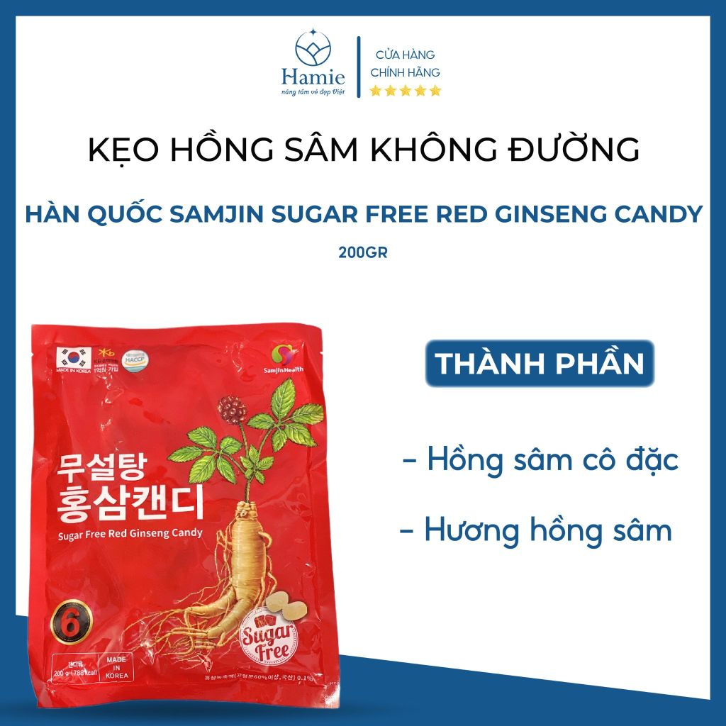 Kẹo Hồng Sâm Không Đường SamJin Sugar Free Red Ginseng Candy 200gr