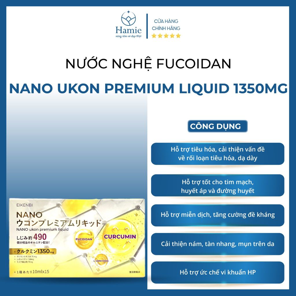 Nano Fucoidan Gold Nước Uống Nghệ Liquid Eikenbi 1350mg Nhật Bản