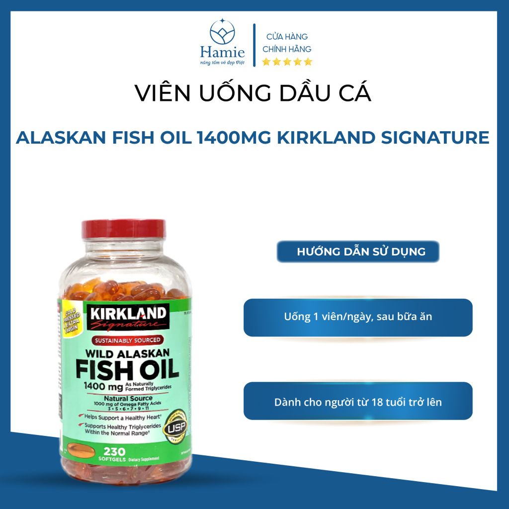 Viên Uống Dầu Cá Alaskan Fish Oil 1400mg Kirkland Signature 230 Viên Mỹ