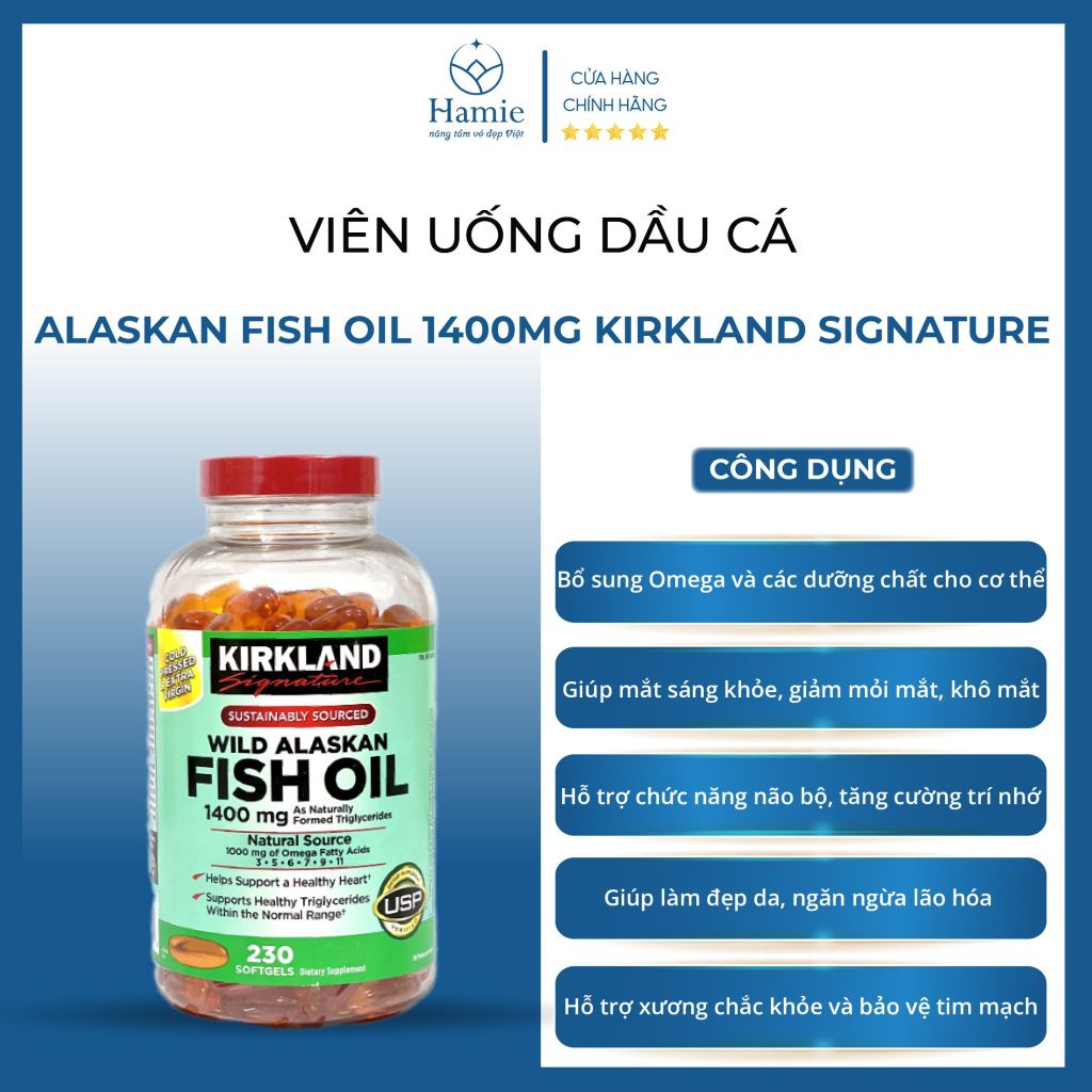 Viên Uống Dầu Cá Alaskan Fish Oil 1400mg Kirkland Signature 230 Viên Mỹ