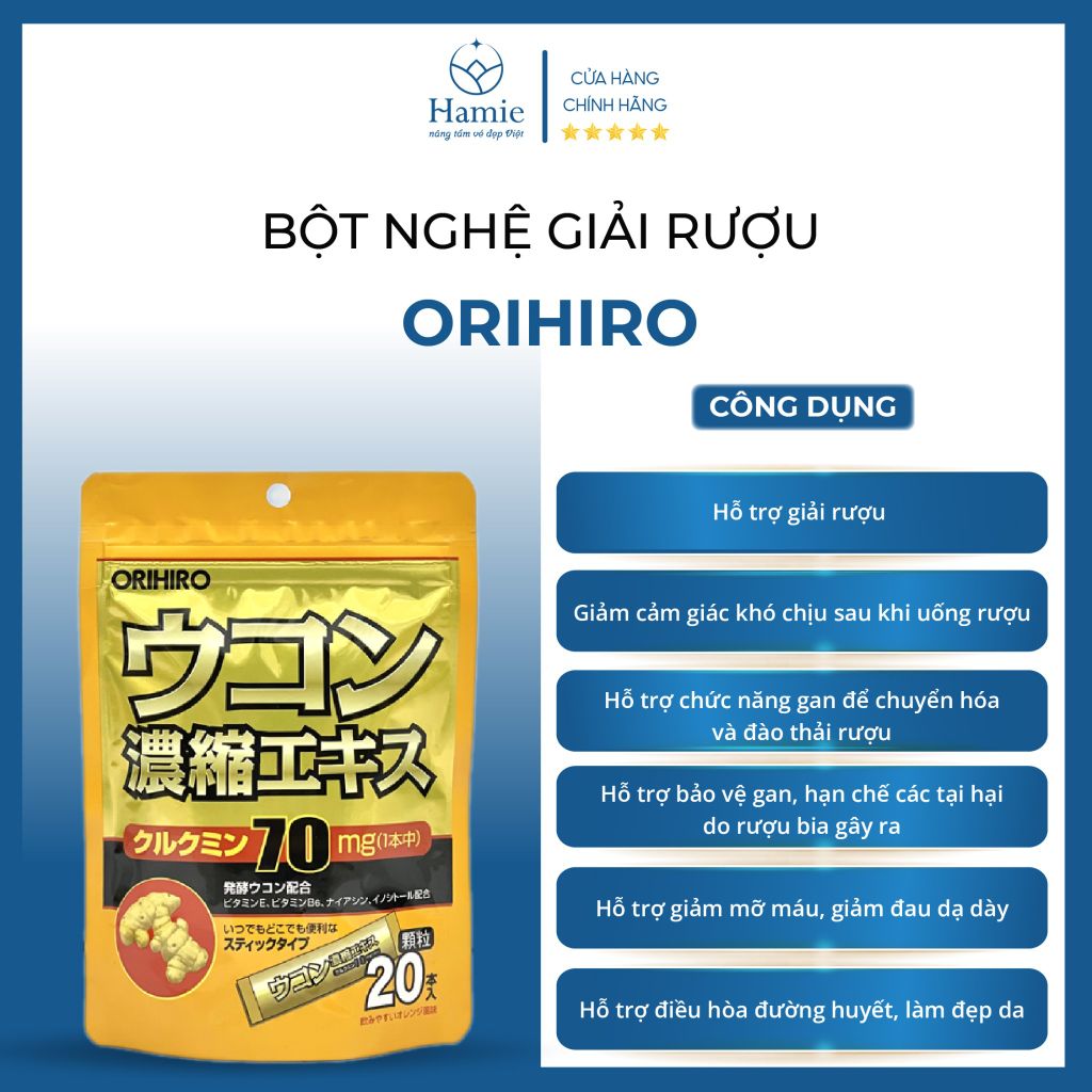 Bột Nghệ Giải Rượu Orihiro Nghệ 20 Gói Nhật Bản