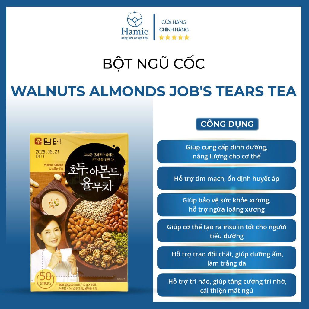 Bột Ngũ Cốc Walnuts Almonds Job's Tears Tea Hộp 50 Gói Hàn Quốc