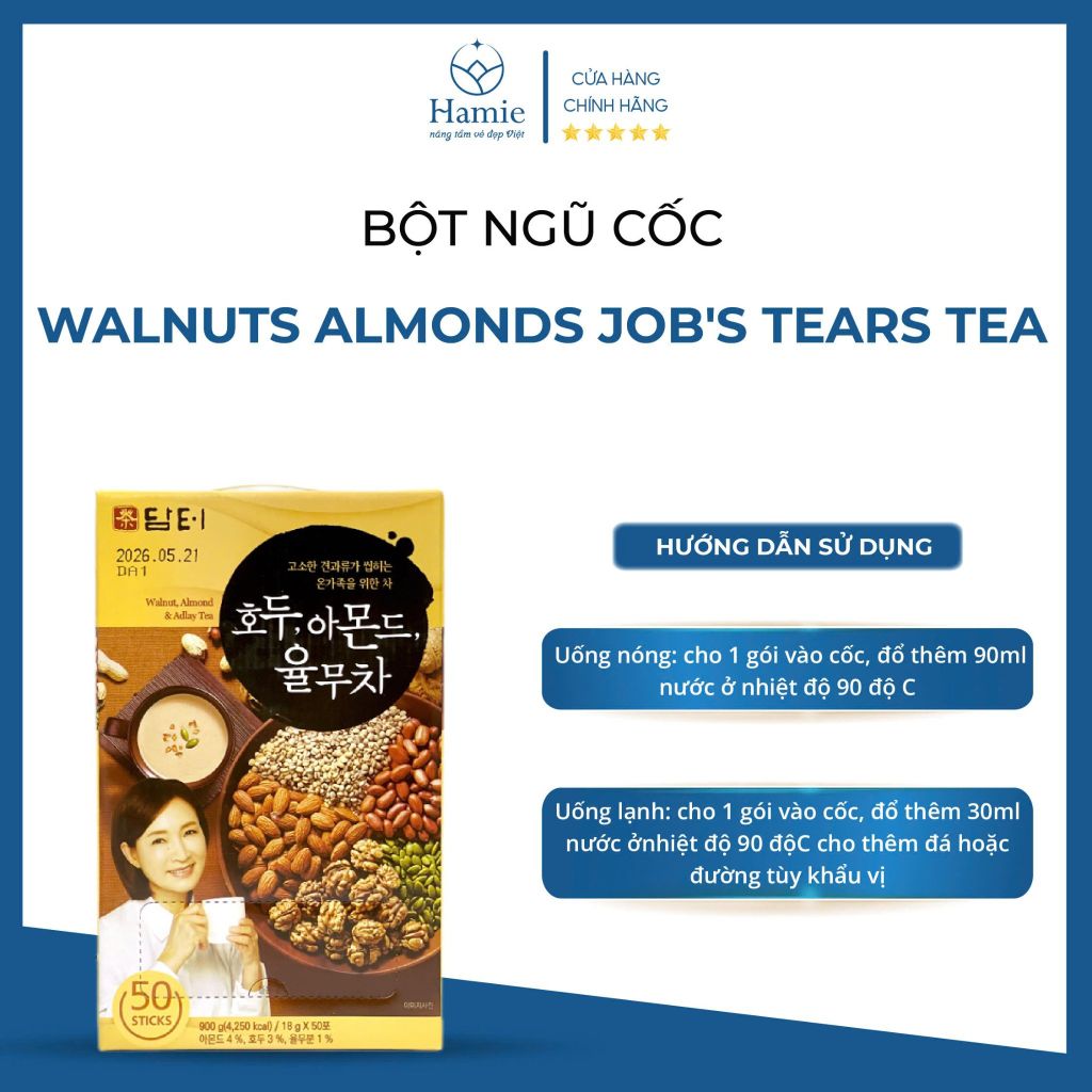 Bột Ngũ Cốc Walnuts Almonds Job's Tears Tea Hộp 50 Gói Hàn Quốc