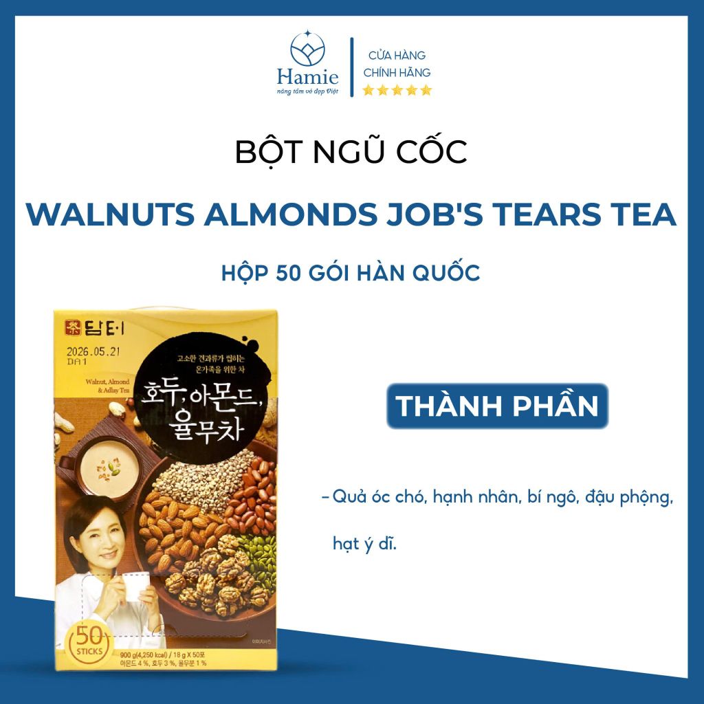 Bột Ngũ Cốc Walnuts Almonds Job's Tears Tea Hộp 50 Gói Hàn Quốc