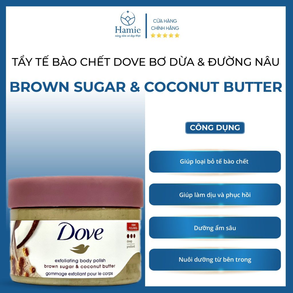 Tẩy Tế Bào Chết Dove Bơ Dừa & Đường Nâu 298gr Mỹ