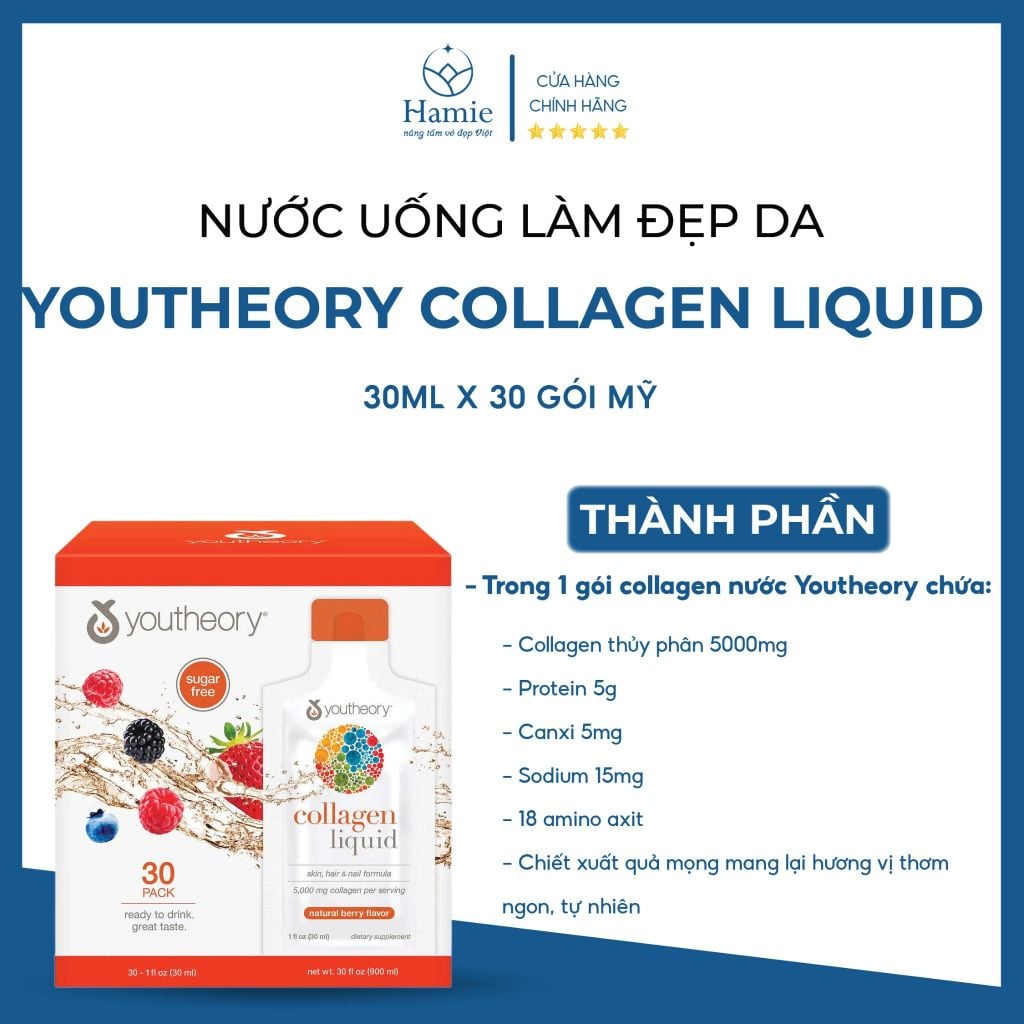 Nước Uống Collagen Youtheory Liquid Làm Đẹp Da 30ml x 30 Gói Mỹ