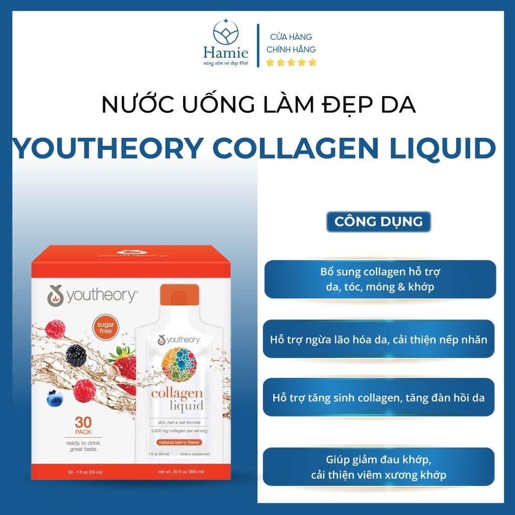 Nước Uống Collagen Youtheory Liquid Làm Đẹp Da 30ml x 30 Gói Mỹ