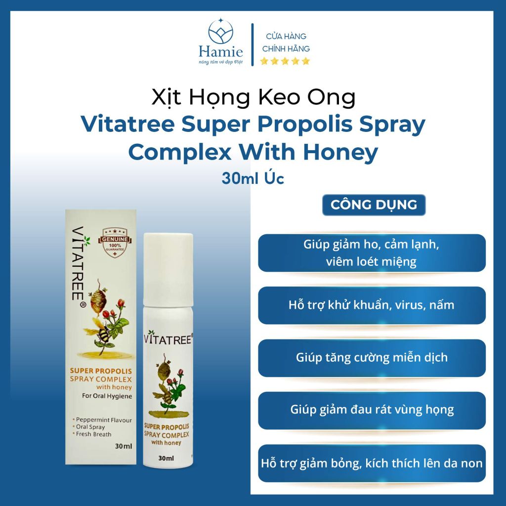 Xịt Keo Ong Vitatree Super Propolis Spray Complex With Honey 30ml Úc