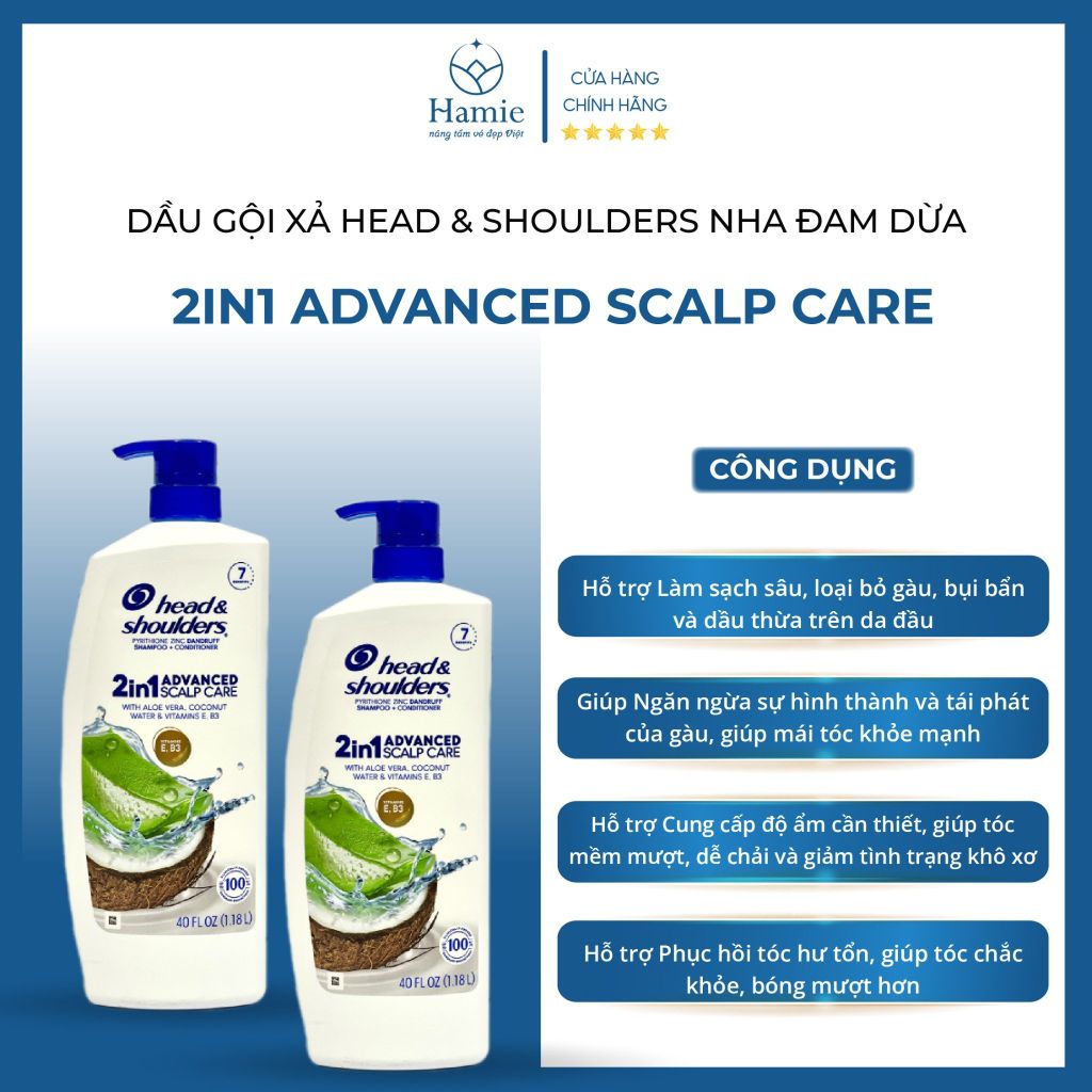 Dầu Gội Xả Head & Shoulders Nha Đam Dừa 2in 1.18 Lít Mỹ