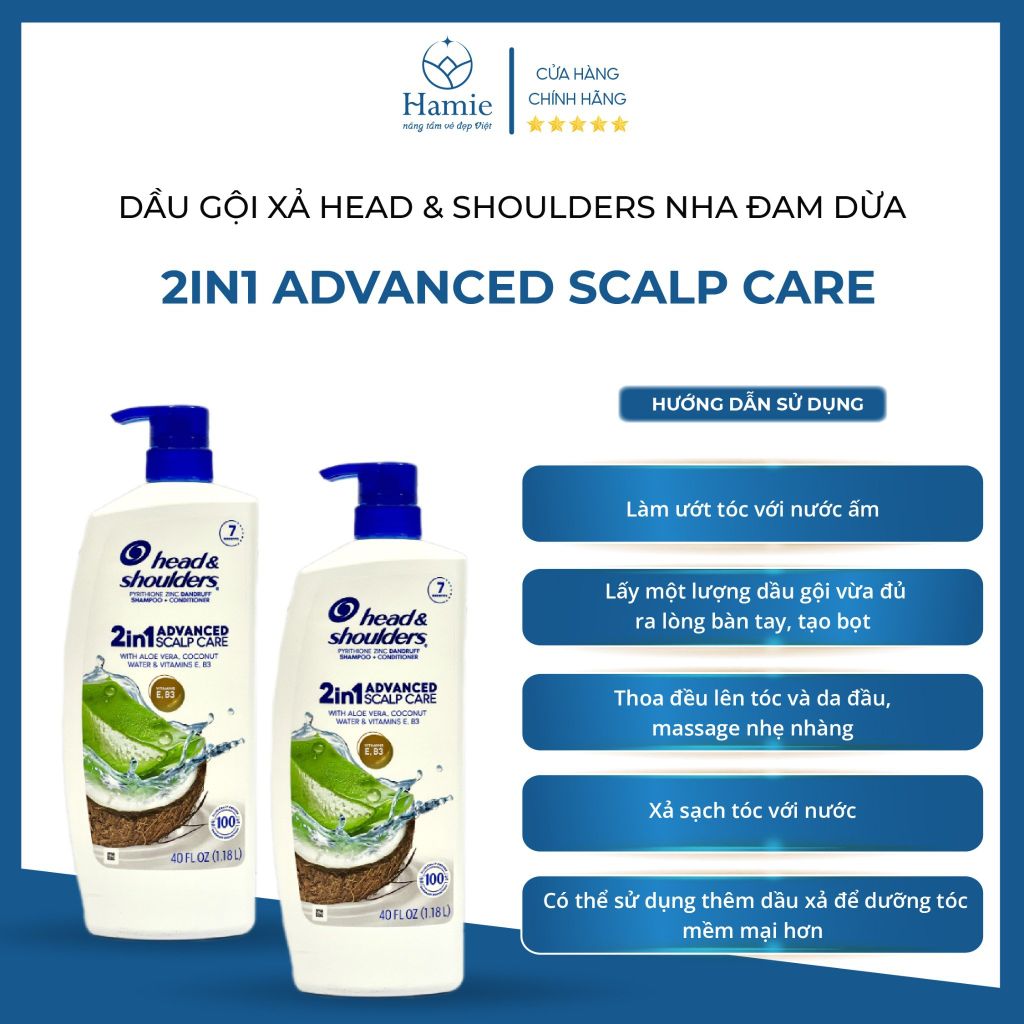 Dầu Gội Xả Head & Shoulders Nha Đam Dừa 2in 1.18 Lít Mỹ