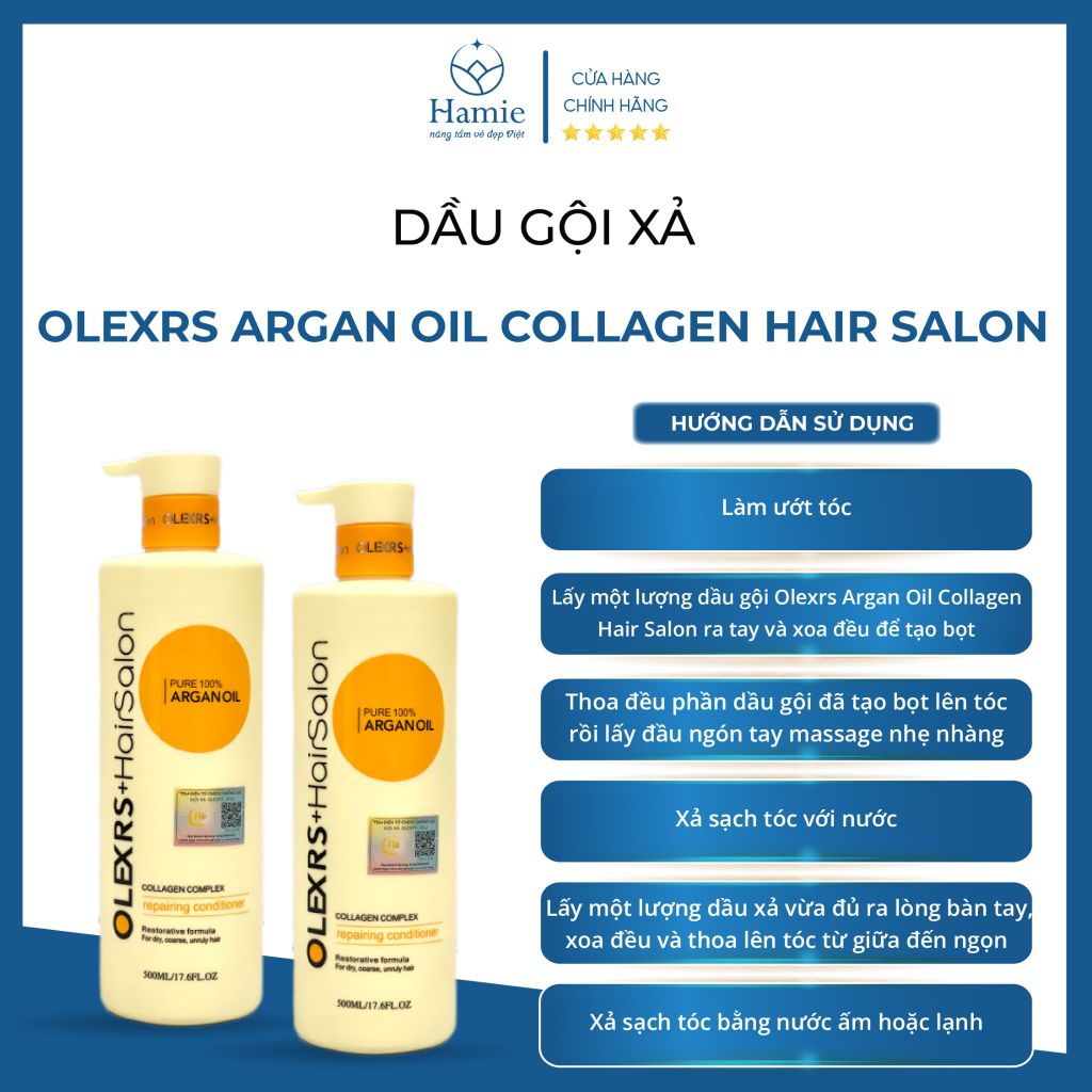Dầu Gội Xả Olexrs Argan Oil Collagen Hair Salon 960ml/chai Anh