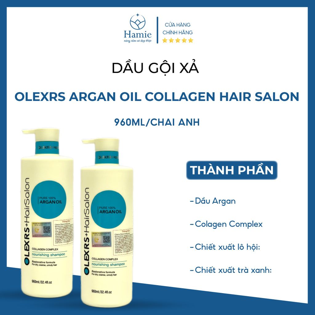 Dầu Gội Xả Olexrs Argan Oil Collagen Hair Salon 960ml/chai Anh