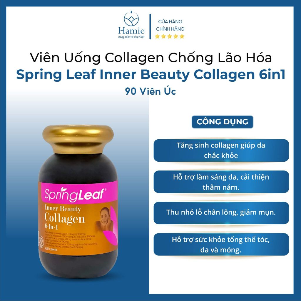 Collagen Chống Lão Hóa Spring Leaf Inner Beauty Collagen 6in1 90 Viên Úc