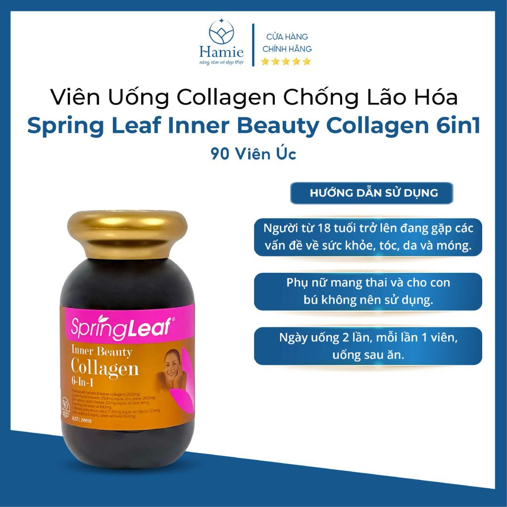 Collagen Chống Lão Hóa Spring Leaf Inner Beauty Collagen 6in1 90 Viên Úc