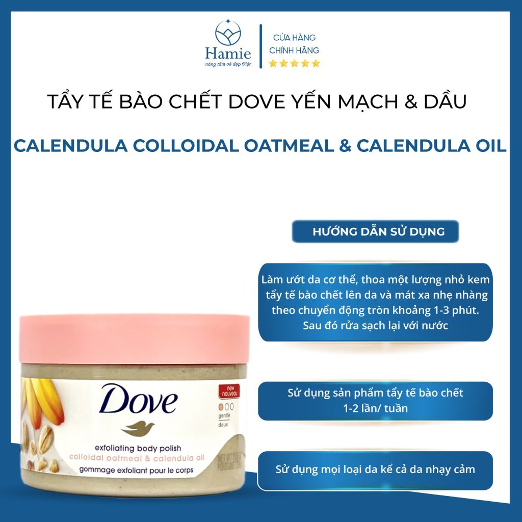 Tẩy Tế Bào Chết Dove Yến Mạch & Dầu Calendula 298gr Mỹ