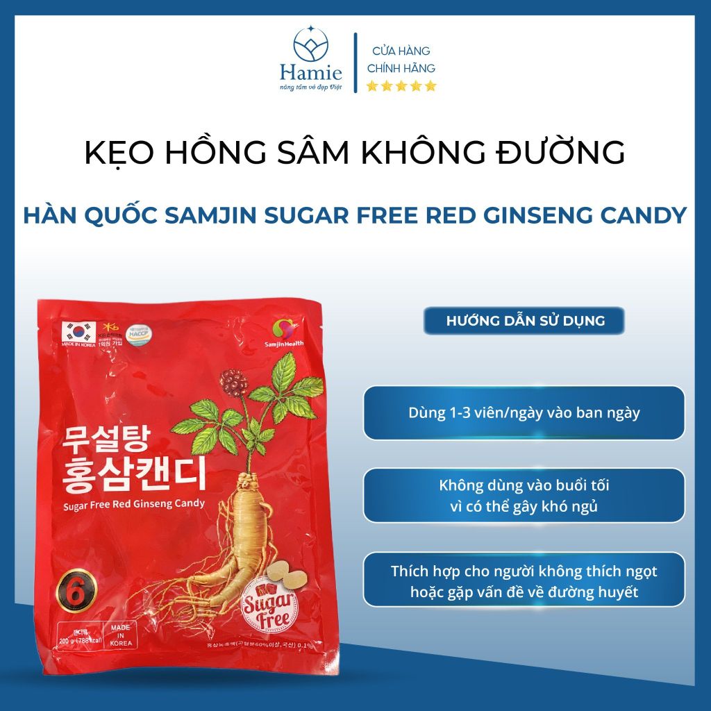Kẹo Hồng Sâm Không Đường SamJin Sugar Free Red Ginseng Candy 200gr