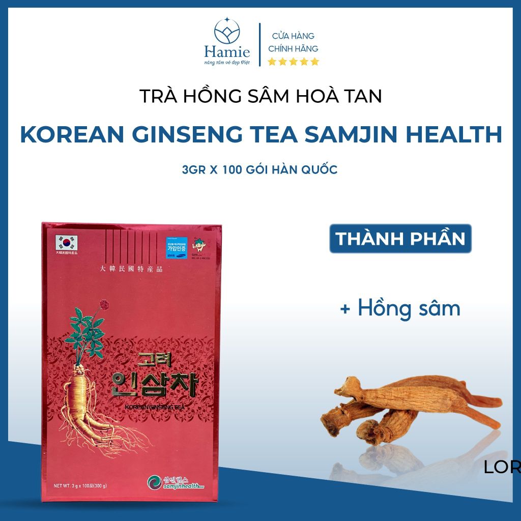 Trà Hồng Sâm Hàn Quốc Korean Ginseng Tea Samjin Health Hộp 100 Gói