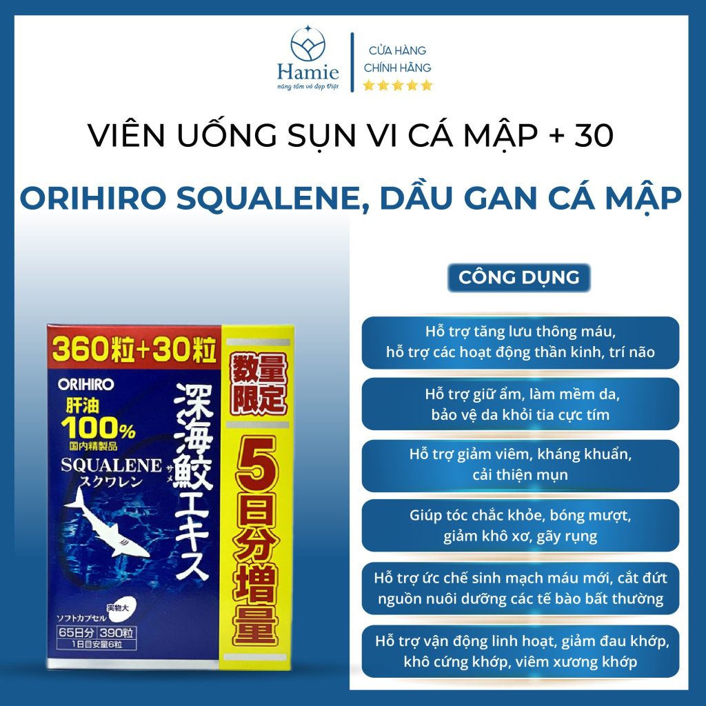 Viên Uống Sụn Vi + 30 Orihiro Squalene 390 Viên Nhật Bản