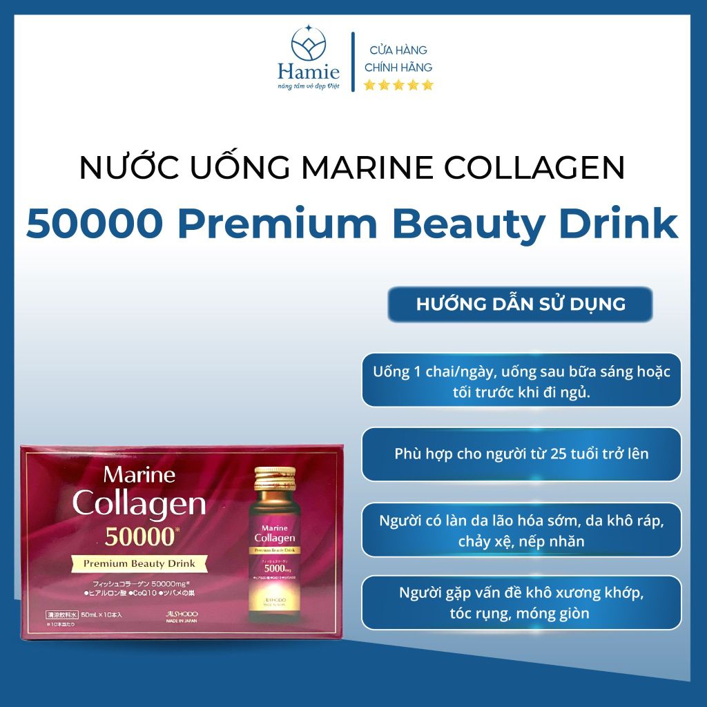 Nước Uống Marine Collagen 50000 Premium Beauty Drink 50ml x 10 Lọ Nhật Bản