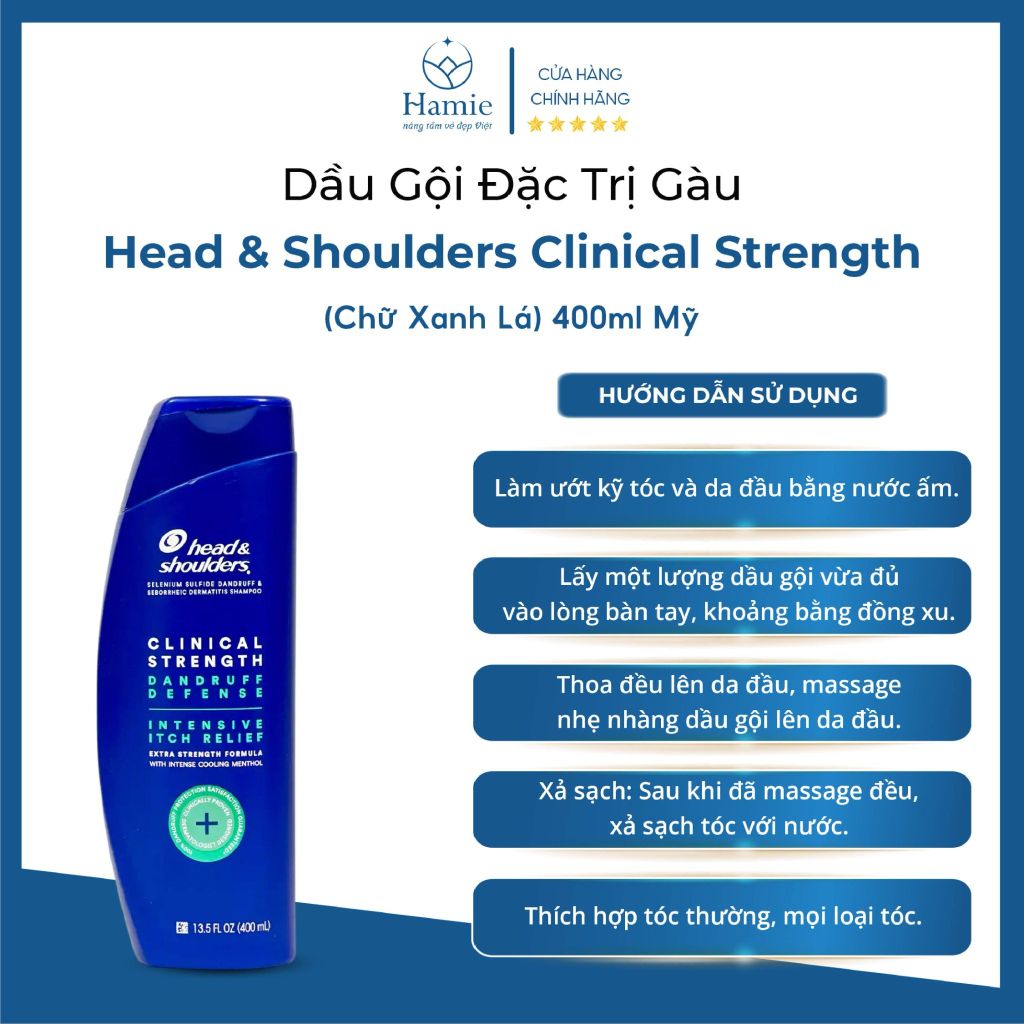 Dầu Gội Chuyên Trị Gàu Head & Shoulders Clinical Strength (Chữ Xanh Lá) 400ml Mỹ