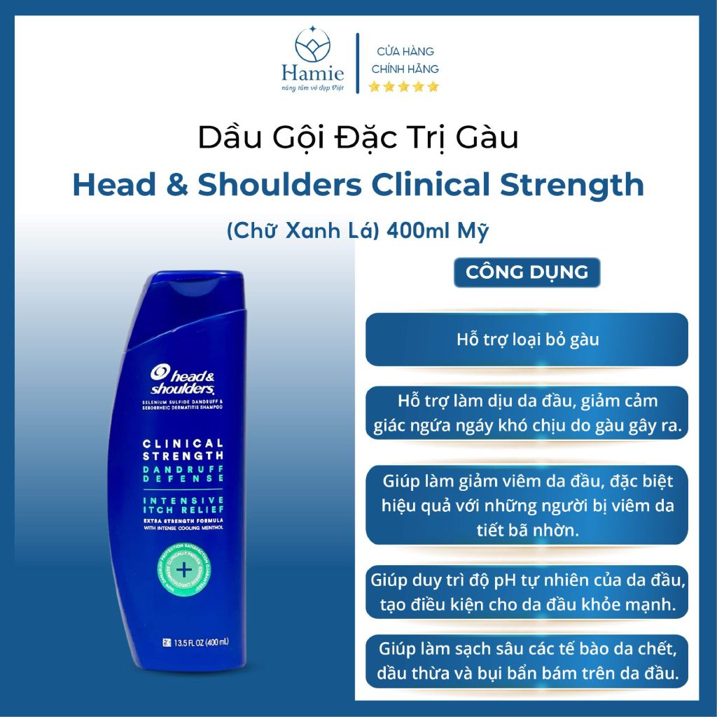 Dầu Gội Chuyên Trị Gàu Head & Shoulders Clinical Strength (Chữ Xanh Lá) 400ml Mỹ