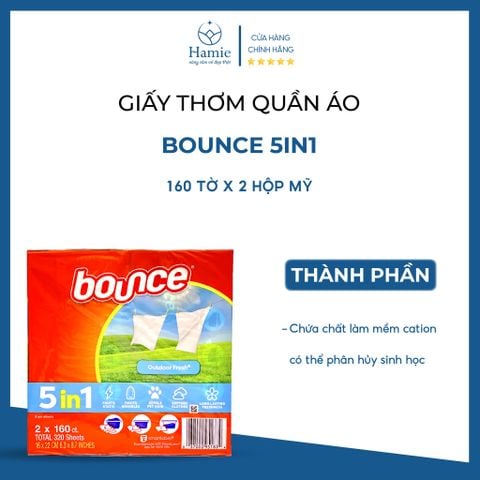 Giấy Thơm Quần Áo Bounce Của Mỹ 5in1 160 Tờ x 2 Hộp