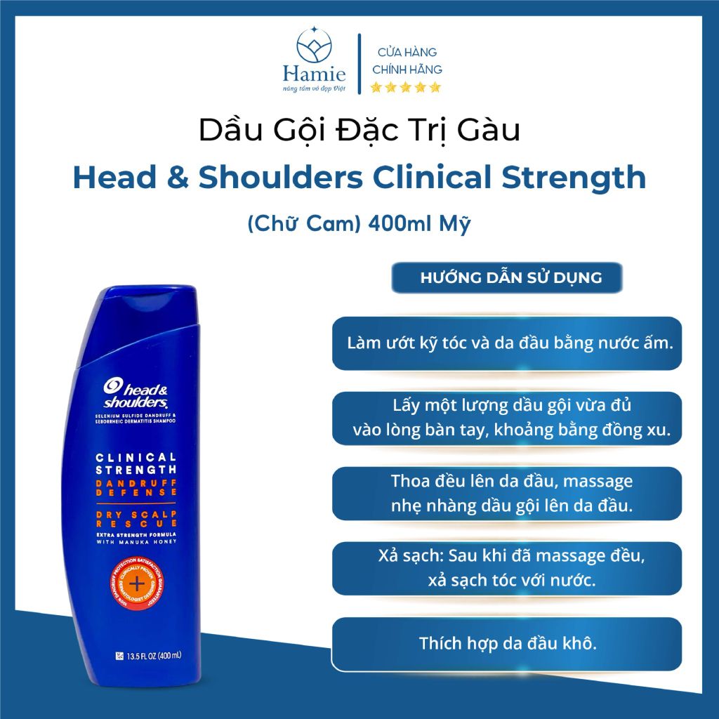 Head & Shoulders Mỹ Màu Cam Đặc Trị Gàu Clinical Strength 400ml Mỹ