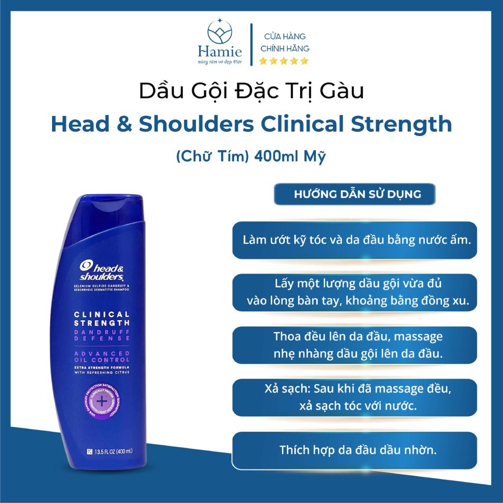 Dầu Gội Head & Shoulders Mỹ Trị Gàu Clinical Strength (Chữ Tím) 400ml Mỹ