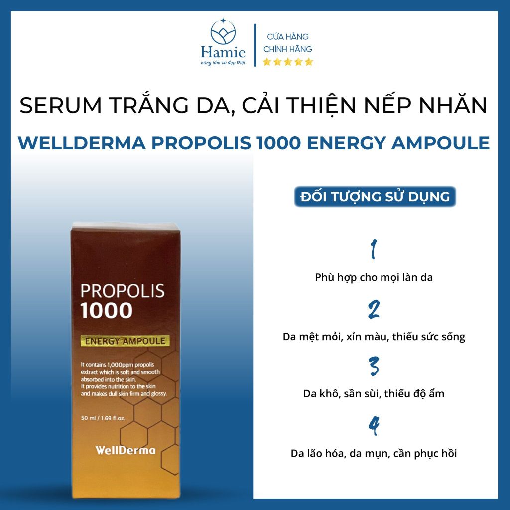 Serum Trắng Da, Giảm Nhăn Wellderma Propolis 1000 Energy Ampoule 50ml Hàn Quốc