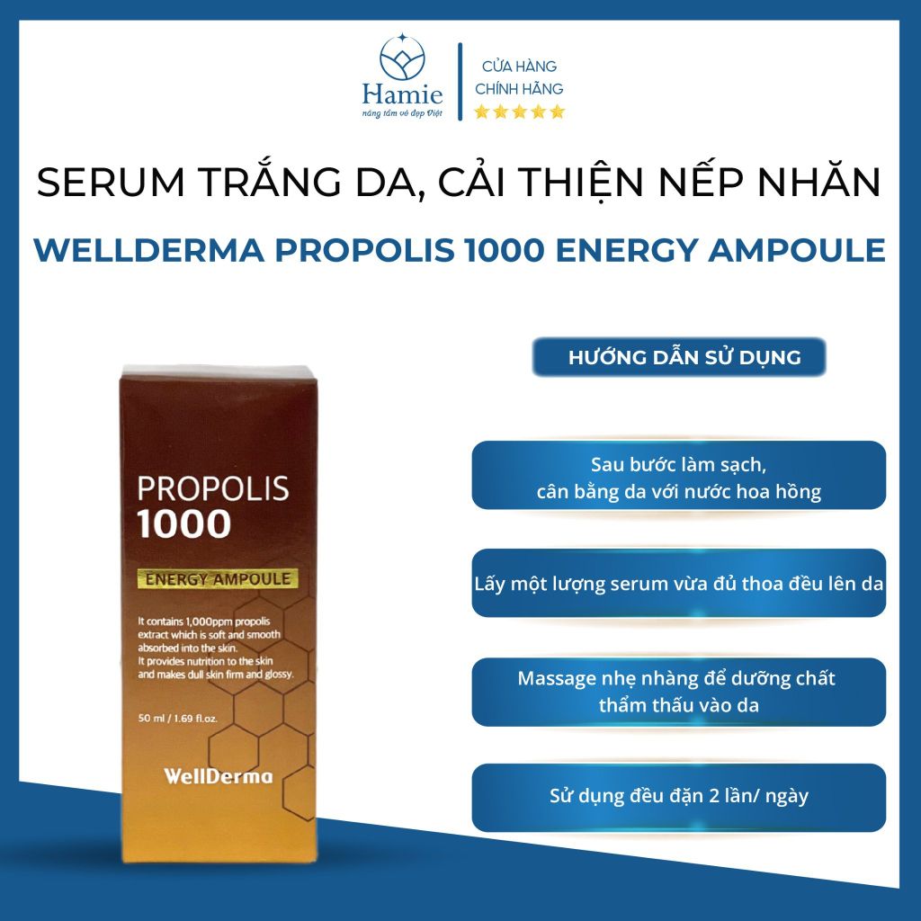 Serum Trắng Da, Giảm Nhăn Wellderma Propolis 1000 Energy Ampoule 50ml Hàn Quốc
