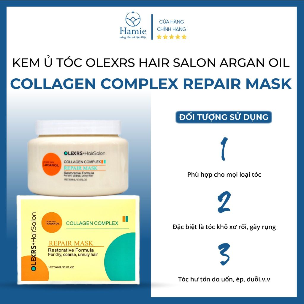 Olexrs Ủ Tóc Phục Hồi Hair Salon Argan Oil Collagen Complex 500ml Anh