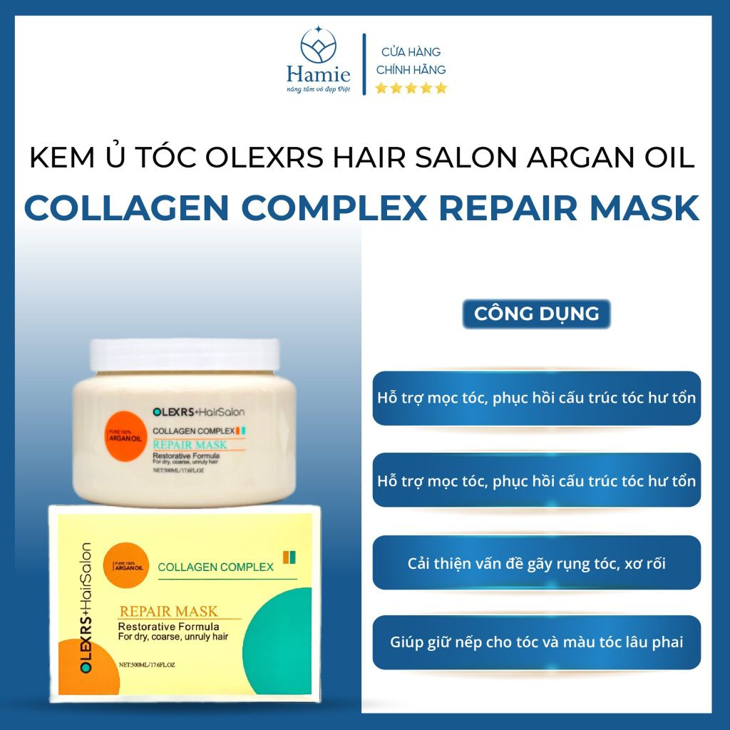 Olexrs Ủ Tóc Phục Hồi Hair Salon Argan Oil Collagen Complex 500ml Anh